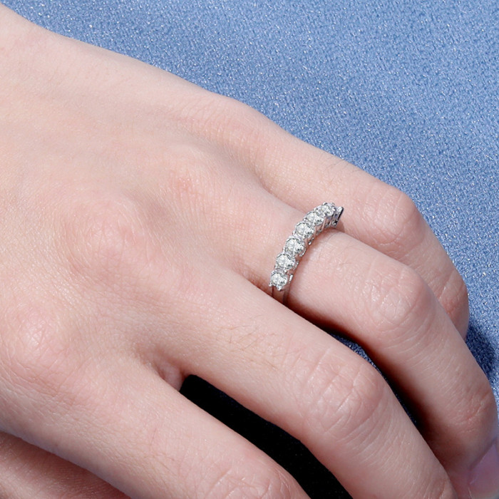 S925 Sterling Silver Moissanite Ring for Women, Seven Princess Stackable Fashion D-Color