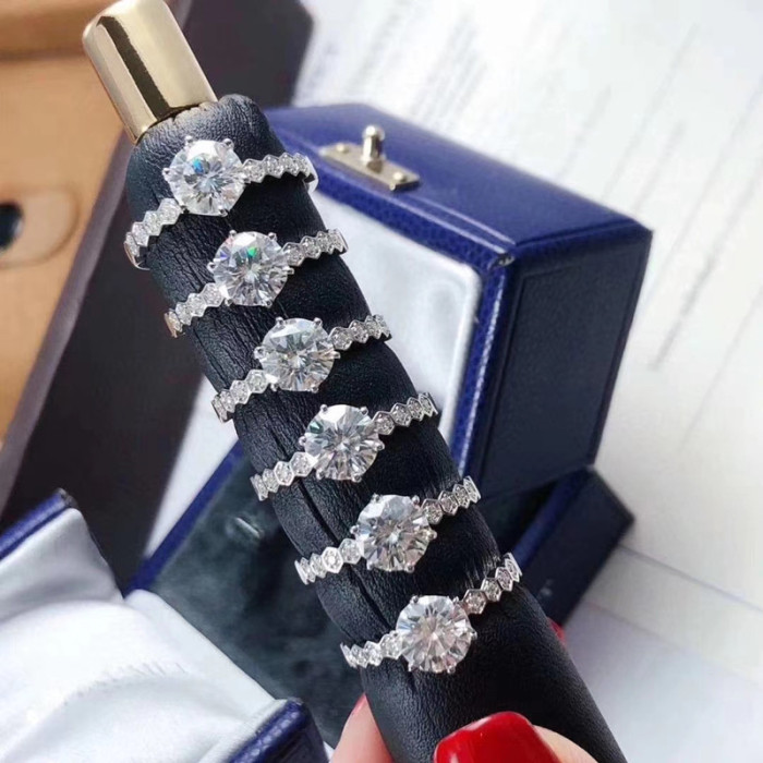 S925 Moissanite Delicate Small Honeycomb Ring for Women, Closed Band, D-Color, Boutique High-End Style