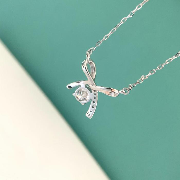S925 Sterling Silver Bow Necklace for Women, Niche Design, Moissanite Necklace, One Diamond Clavicle Chain
