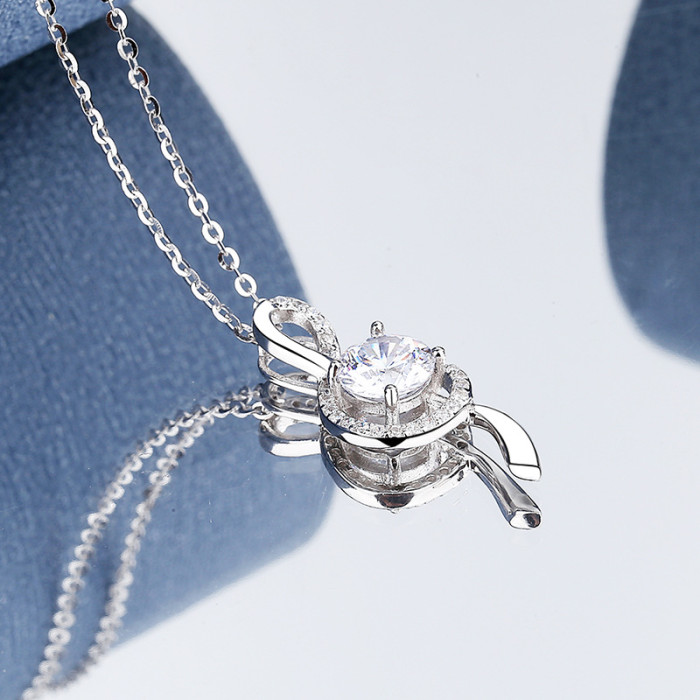 Moissanite musical note necklace for women, S925 sterling silver four-prong pendant, platinum plated.