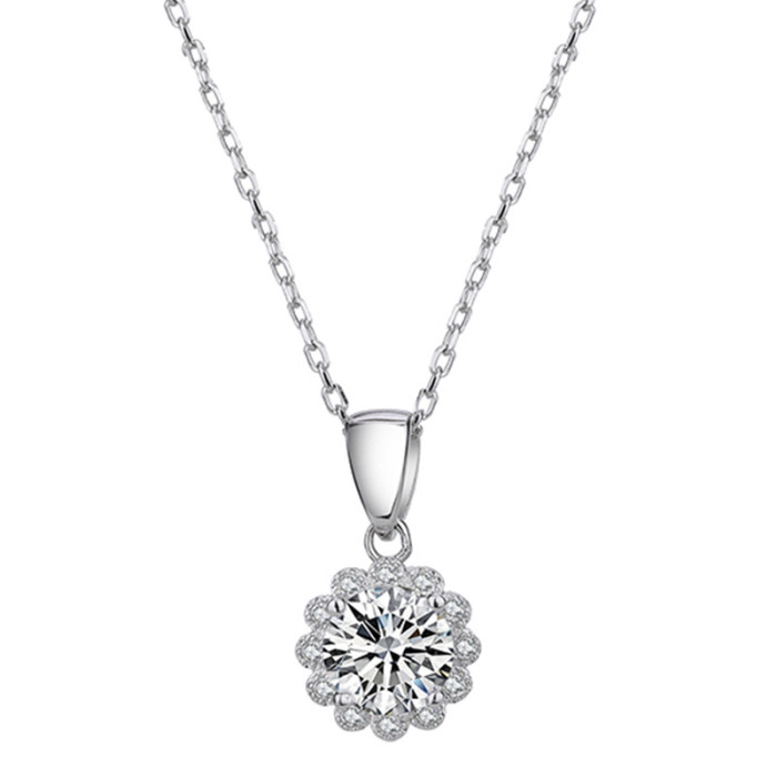 Sterling silver S925 moissanite flower bud necklace, platinum plated, unique and high-end.