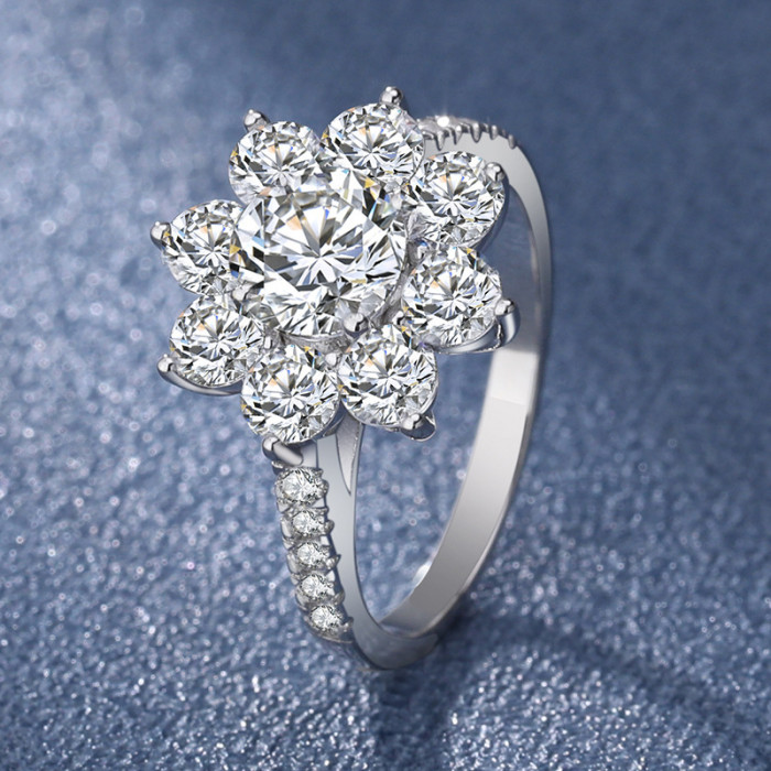 Pure Silver S925 Morganite Sunflower Ring for Women, Hand-Set Diamond Ring, D Color VVS Grade, Plated with 18K White Gold Jewelry