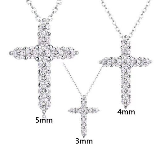 S925 Sterling Silver 10 Moissanite Cross Chain Pendant, a luxurious and sophisticated collarbone necklace.