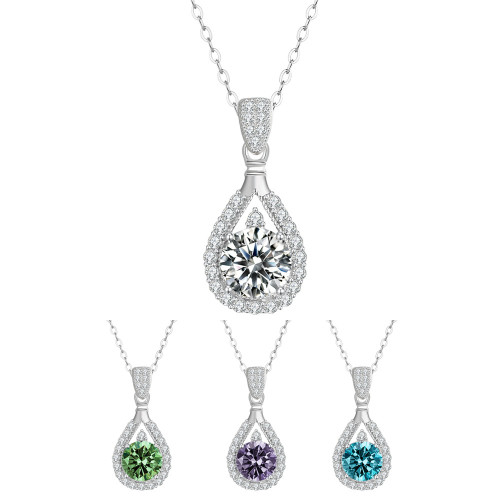 Colorful moissanite pendant necklace, S925 sterling silver, teardrop-shaped necklace, simple and luxurious style.