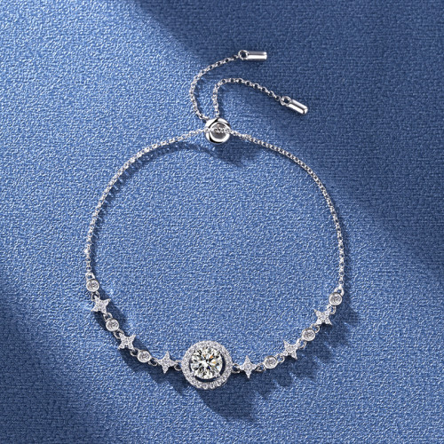 Moissanite Round Beaded Bracelet for Women, S925 Sterling Silver, Niche Design, INS Star-Dot Series, Hot Selling Starry Sky