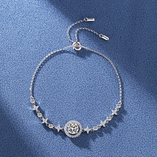 Moissanite Round Beaded Bracelet for Women, S925 Sterling Silver, Niche Design, INS Star-Dot Series, Hot Selling Starry Sky