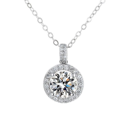 S925 Sterling Silver Moissanite Necklace for Women, Extra Large Size 10 Carat Round Pendant Collarbone Chain