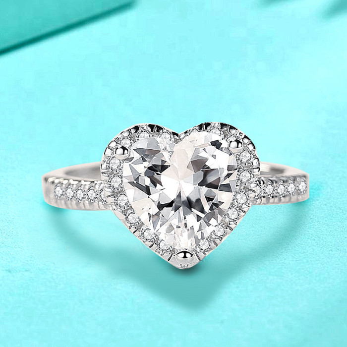 S925 sterling silver heart-shaped moissanite ring for women, high-end feeling, stylish and versatile, hot-selling