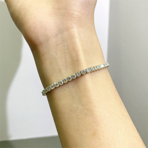 Moissanite Full Diamond Tennis Bracelet for Women, S925 Sterling Silver, Ins Style Rap Cuban Micro-Paved Single Row Design