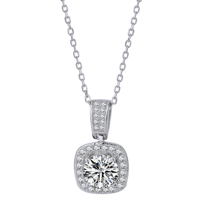 Moissanite small sugar cube square bag necklace for women, S925 sterling silver pendant, fashionable clavicle chain plated with PT950 platinum.