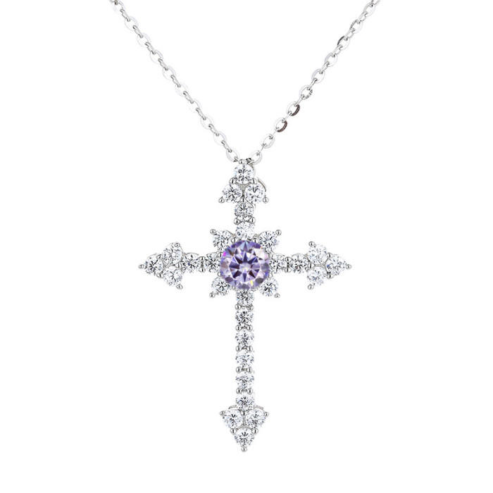 S925 Sterling Silver Moissanite Diamond Cross Pendant Necklace for Women - Simple, Stylish, and Niche