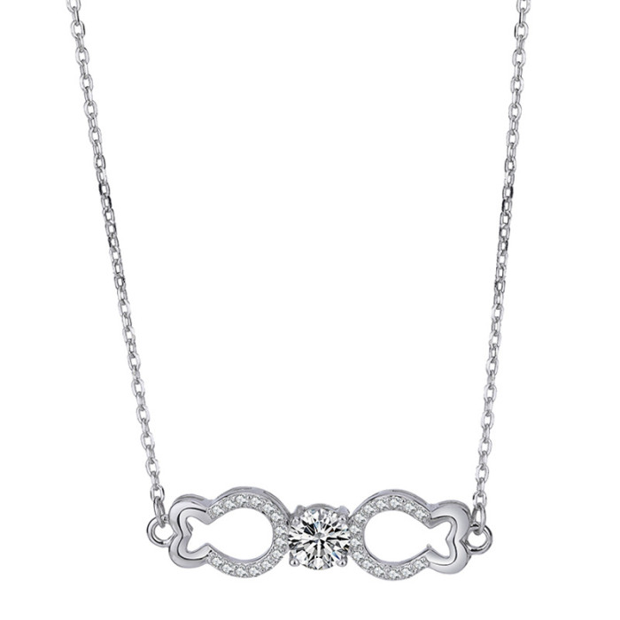 Moissanite S925 sterling silver necklace for women, fish-shaped bow, simple and stylish pendant, niche design, clavicle chain.