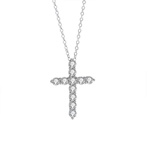 S925 Sterling Silver 10 Moissanite Cross Chain Pendant, a luxurious and sophisticated collarbone necklace.