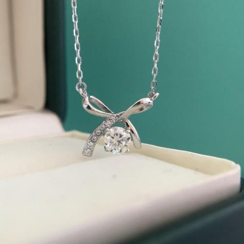 S925 Sterling Silver Bow Necklace for Women, Niche Design, Moissanite Necklace, One Diamond Clavicle Chain