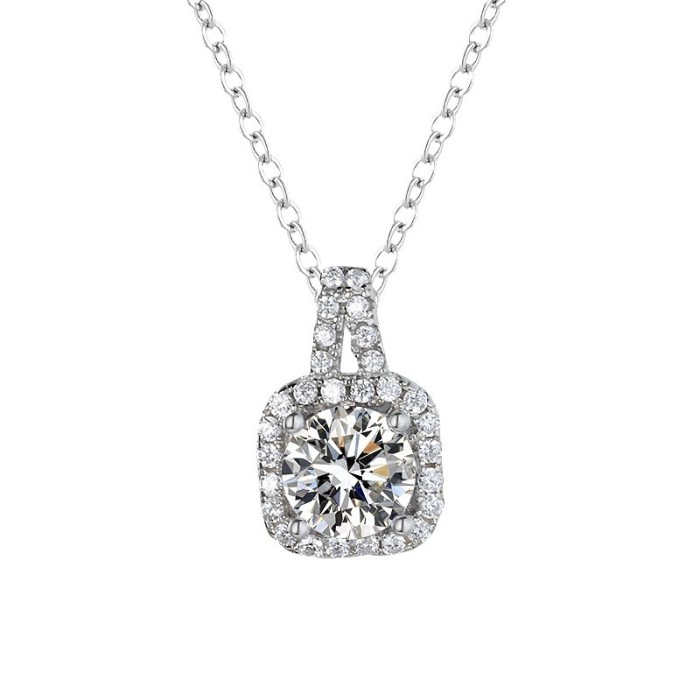 S925 Sterling Silver Moissanite Small Sugar Cube Necklace for Women, Four-Prong Pendant, Luxurious and Elegant Clavicle Chain, Versatile