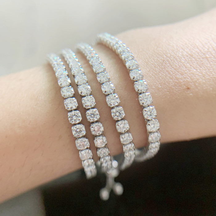 Moissanite Full Diamond Tennis Bracelet for Women, S925 Sterling Silver, Ins Style Rap Cuban Micro-Paved Single Row Design