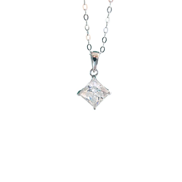 925 Sterling Silver Moissanite Necklace for Women - Luxury Style, Individualistic Square Diamond Pendant with High-End Plating