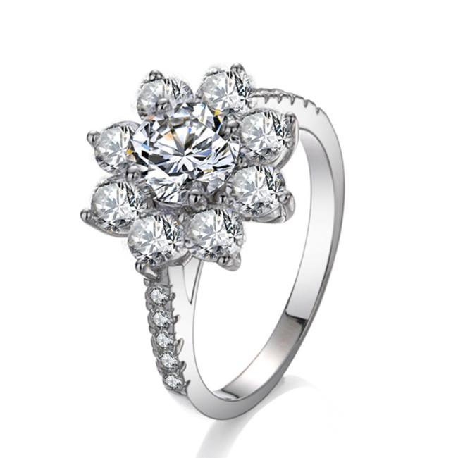 Pure Silver S925 Morganite Sunflower Ring for Women, Hand-Set Diamond Ring, D Color VVS Grade, Plated with 18K White Gold Jewelry