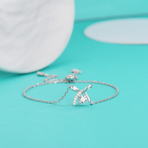 S925 Sterling Silver Moissanite Bracelet for Women, Butterfly Knot, Simple Jewelry, Gift for Best Friend's Birthday or Valentine's Day