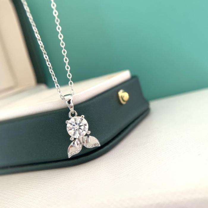 S925 Sterling Silver Moissanite Mermaid Tail Design Niche Luxury Pendant Clavicle Chain
