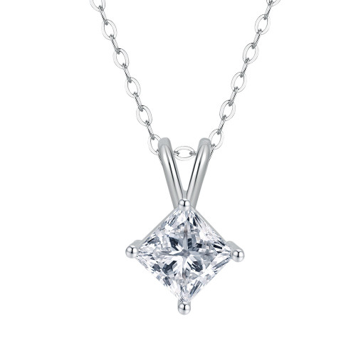 S925 Sterling Silver Princess Moissanite Pendant, Simple and Stylish V-Shaped Diamond Necklace, Square Clavicle Chain