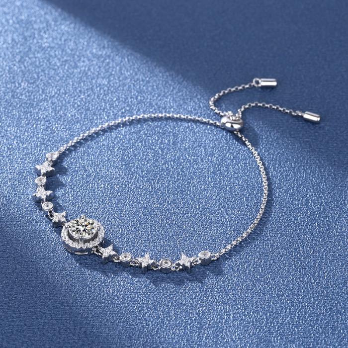 Moissanite Round Beaded Bracelet for Women, S925 Sterling Silver, Niche Design, INS Star-Dot Series, Hot Selling Starry Sky