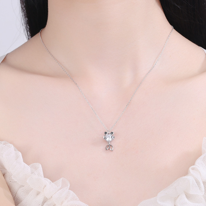 S925 Sterling Silver Moissanite Koi Necklace for Women, Simple and Unique Design, Slender Silver Accessory