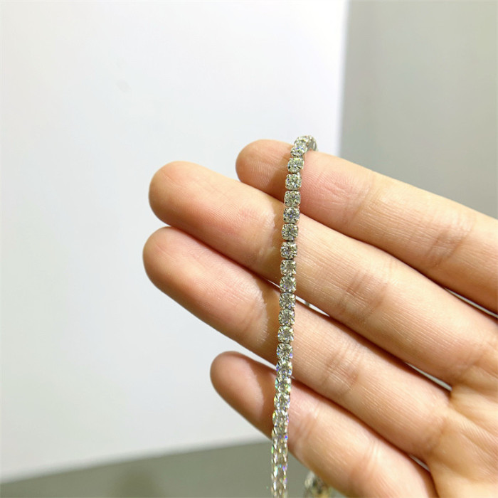 Moissanite Full Diamond Tennis Bracelet for Women, S925 Sterling Silver, Ins Style Rap Cuban Micro-Paved Single Row Design