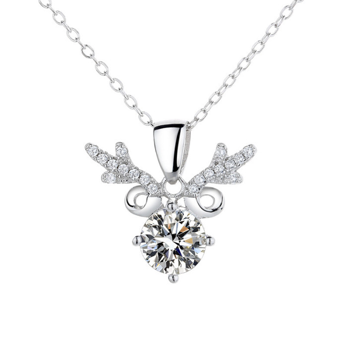 S925 Sterling Silver Moissanite Antler Silver Pendant Necklace - Niche High-End Collarbone Chain