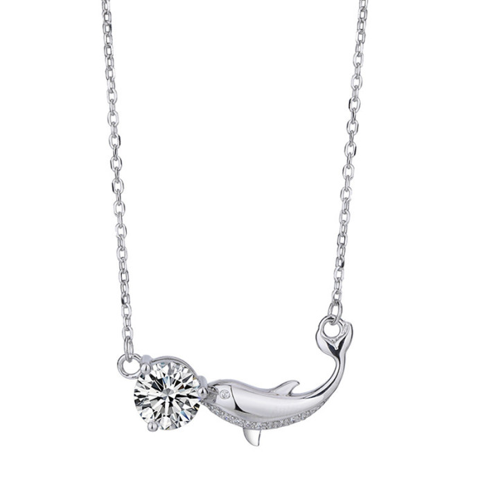 Moissanite dolphin necklace for women, S925 sterling silver clavicle chain, a touch of understated luxury.