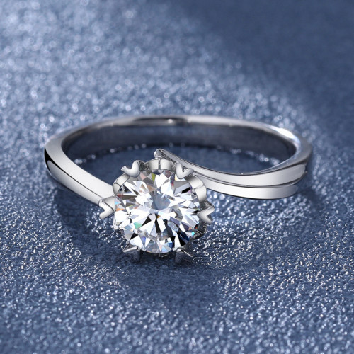 S925 Sterling Silver Plain Twisted Band Zircon Ring, Moissanite Women's Open Diamond Ring, D Color Jewelry Design