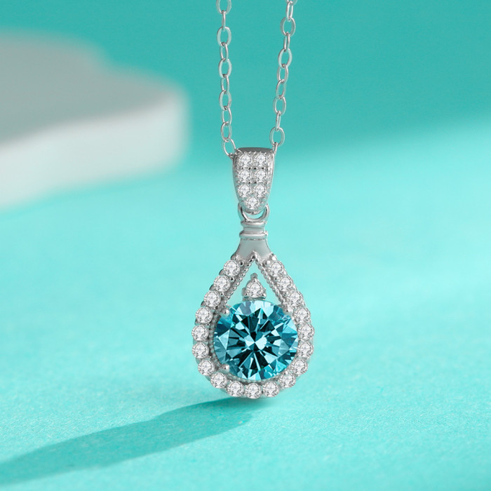 Colorful moissanite pendant necklace, S925 sterling silver, teardrop-shaped necklace, simple and luxurious style.