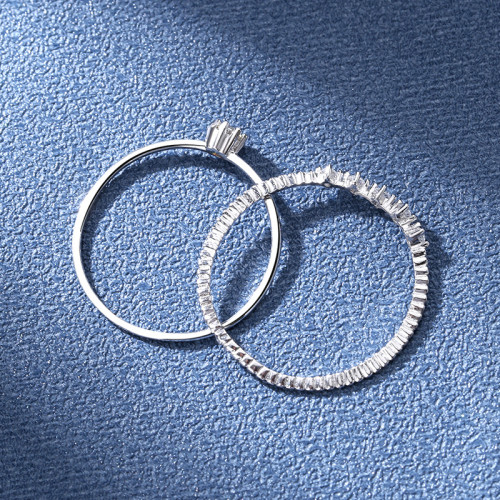 Moissanite Double-Layer Stackable Ring for Women, S925 Sterling Silver Set, Plated with White Gold, Delicate Small Finger Ring
