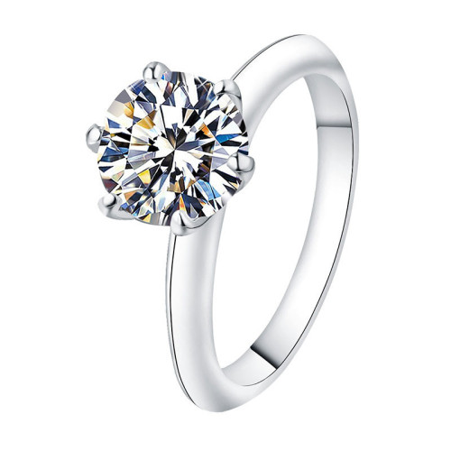 Pure Silver S925 Classic Six-Prong Moissanite Ring for Women, 18K Gold Plated, Versatile Geometric Jewelry