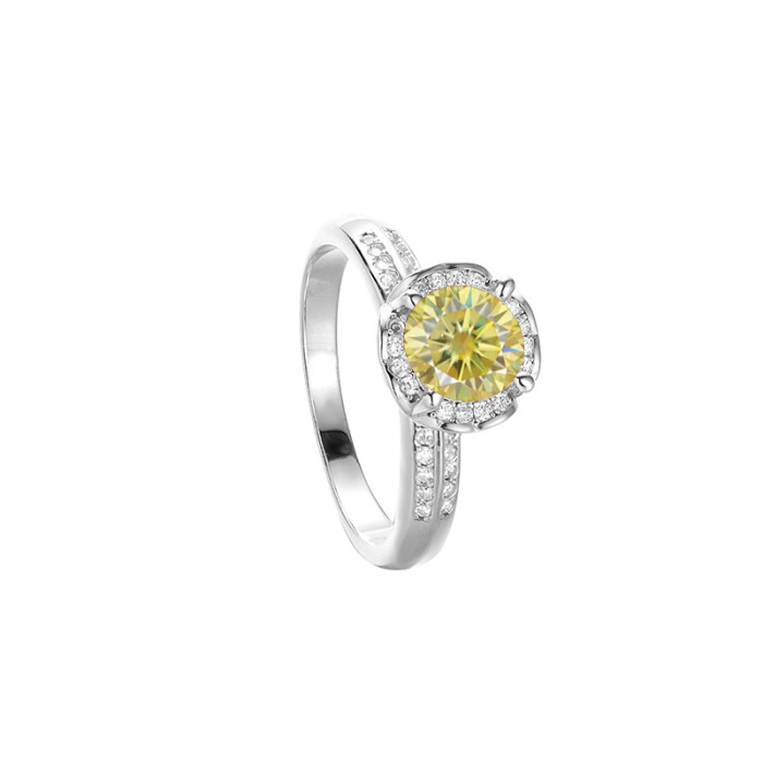 S925 sterling silver Moissanite ring with two-tone heart and hand-held flower design, light luxury imitation diamond ring