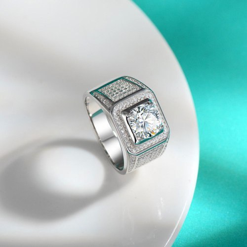 S925 Sterling Silver Moissanite Men's Ring, European and American Fashion Men's Band, Micro-Paved Imitation Diamond Ring, Starry Sky Style Ring