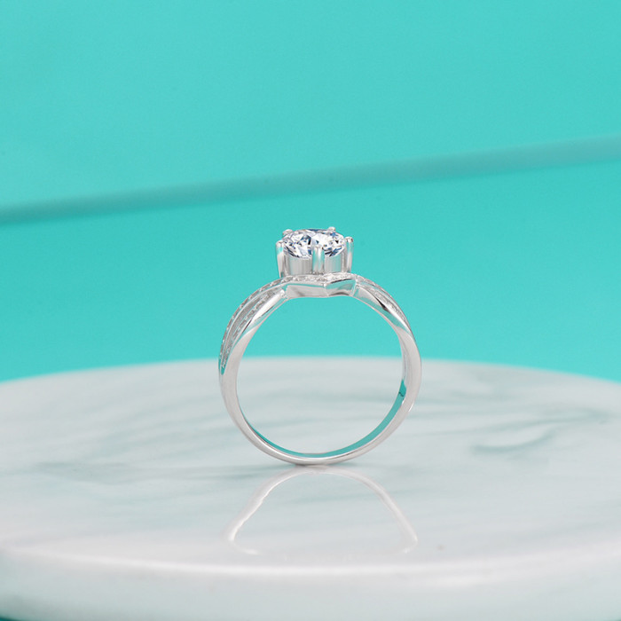 S925 Sterling Silver Moissanite Cross Crown Ring for Women, 1 Carat Fashion Silver Jewelry