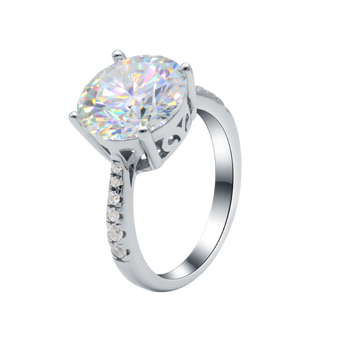 Moissanite Diamond Four-Claw Ring Wholesale for Women, Ins Style, Pure Silver S925 Adjustable Ring, Genuine, Fade-Resistant, Niche