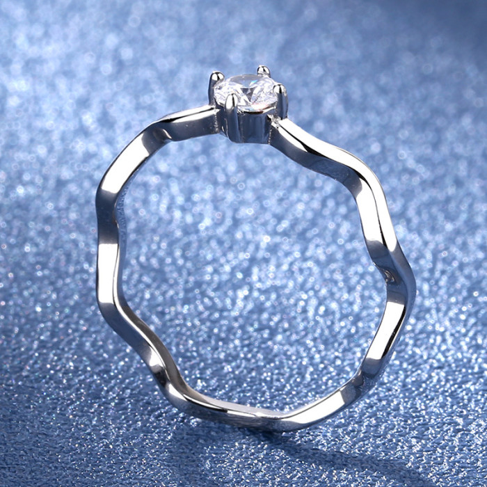 Moissanite geometric four-claw wave pattern diamond ring, irregular shape, personalized ring for women, S925 sterling silver thin band