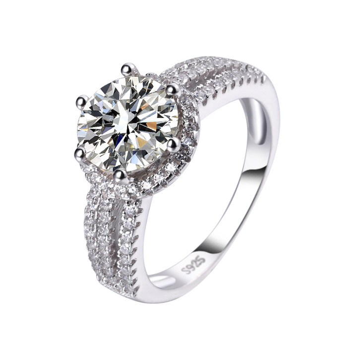 Moissanite Luxury Inlaid Round Cut Ring for Women S925 Sterling Silver D Color Engagement Six-Prong Diamond Ring Closed Setting Light Luxury