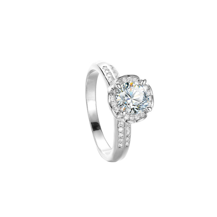 S925 sterling silver Moissanite ring with two-tone heart and hand-held flower design, light luxury imitation diamond ring