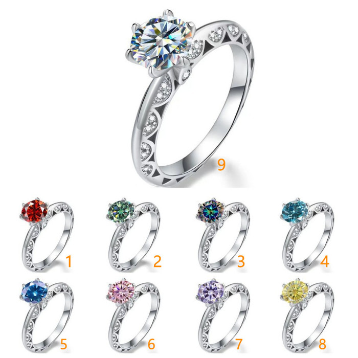 925 Sterling Silver Luxury Fashion Moissanite Round Ring