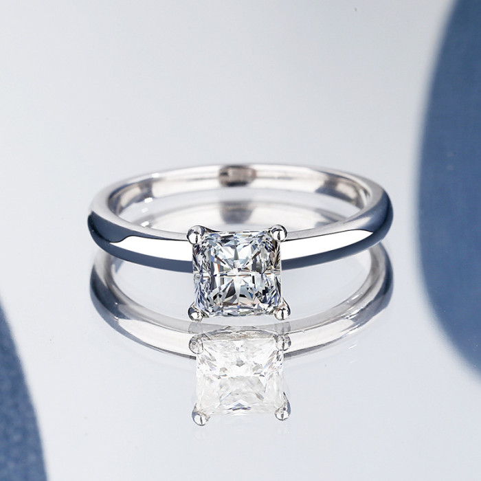 S925 Sterling Silver Moissanite Closed Ring for Women, Princess Square Unique Shape, Simple and Niche, Girlfriend Birthday Gift