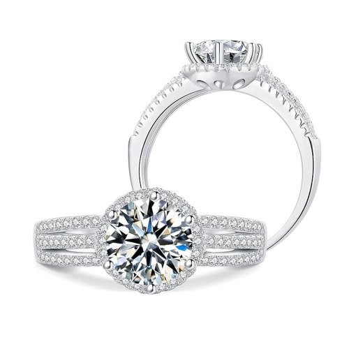 Moissanite Luxury Inlaid Round Cut Ring for Women S925 Sterling Silver D Color Engagement Six-Prong Diamond Ring Closed Setting Light Luxury
