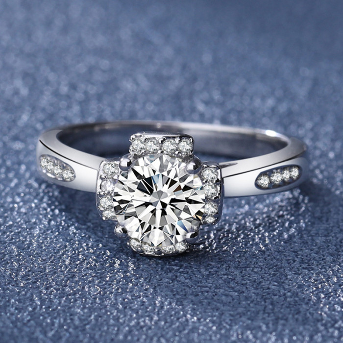 Flourishing Years Moissanite Ring for Women S925 Sterling Silver Luxury Proposal High-End Feel 18K White Gold Plated