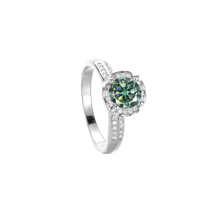 S925 sterling silver Moissanite ring with two-tone heart and hand-held flower design, light luxury imitation diamond ring