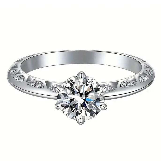 925 Sterling Silver Luxury Fashion Moissanite Round Ring