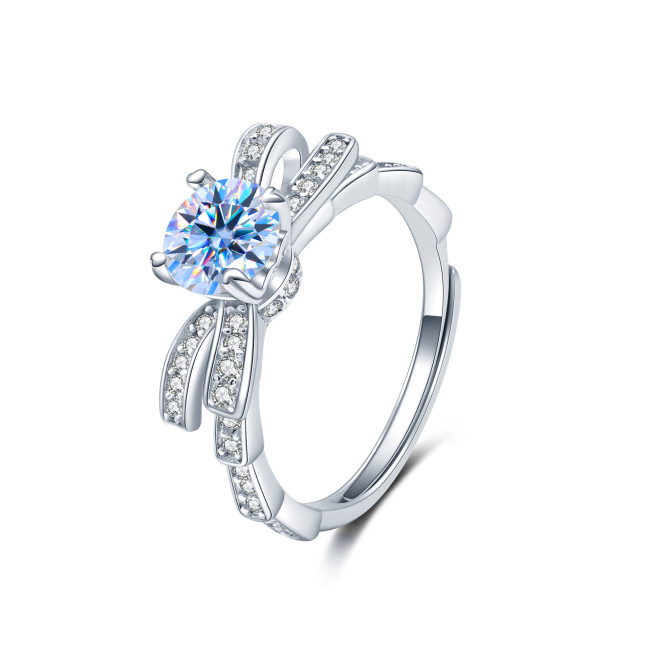 Moissanite Butterfly Knot Ring for Women, Open S925 Sterling Silver, Delicate Thin Band, Small and Exquisite, Simple Fashionable Light Luxury