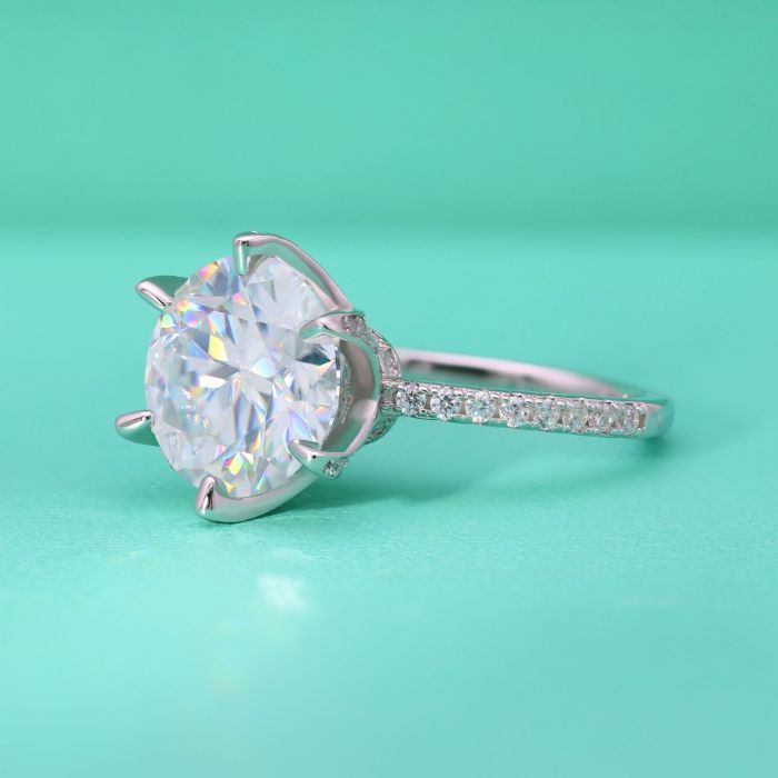 Moissanite Diamond Six-Claw Ring Wholesale for Women, Ins Style, Pure Silver S925 Adjustable Ring, Genuine, Fade-Resistant, Niche