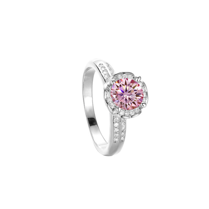S925 sterling silver Moissanite ring with two-tone heart and hand-held flower design, light luxury imitation diamond ring